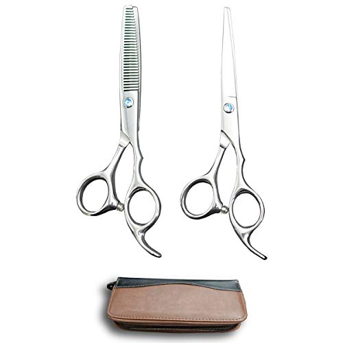 Bicrops Professional Haircutting Shears Kit, Stainless Steel Beard Hairdressing Scissors Set, Regular Hair Shear, Thinning Scissor, Leather Case. Home Hair Salon For Men And Women