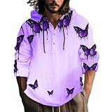 Camisa con capucha para hombre de manga larga Causals con estampado 3D, camisa informal elegante con capucha y cordón, camiseta de manga larga para hombres, rosa claro, XXL