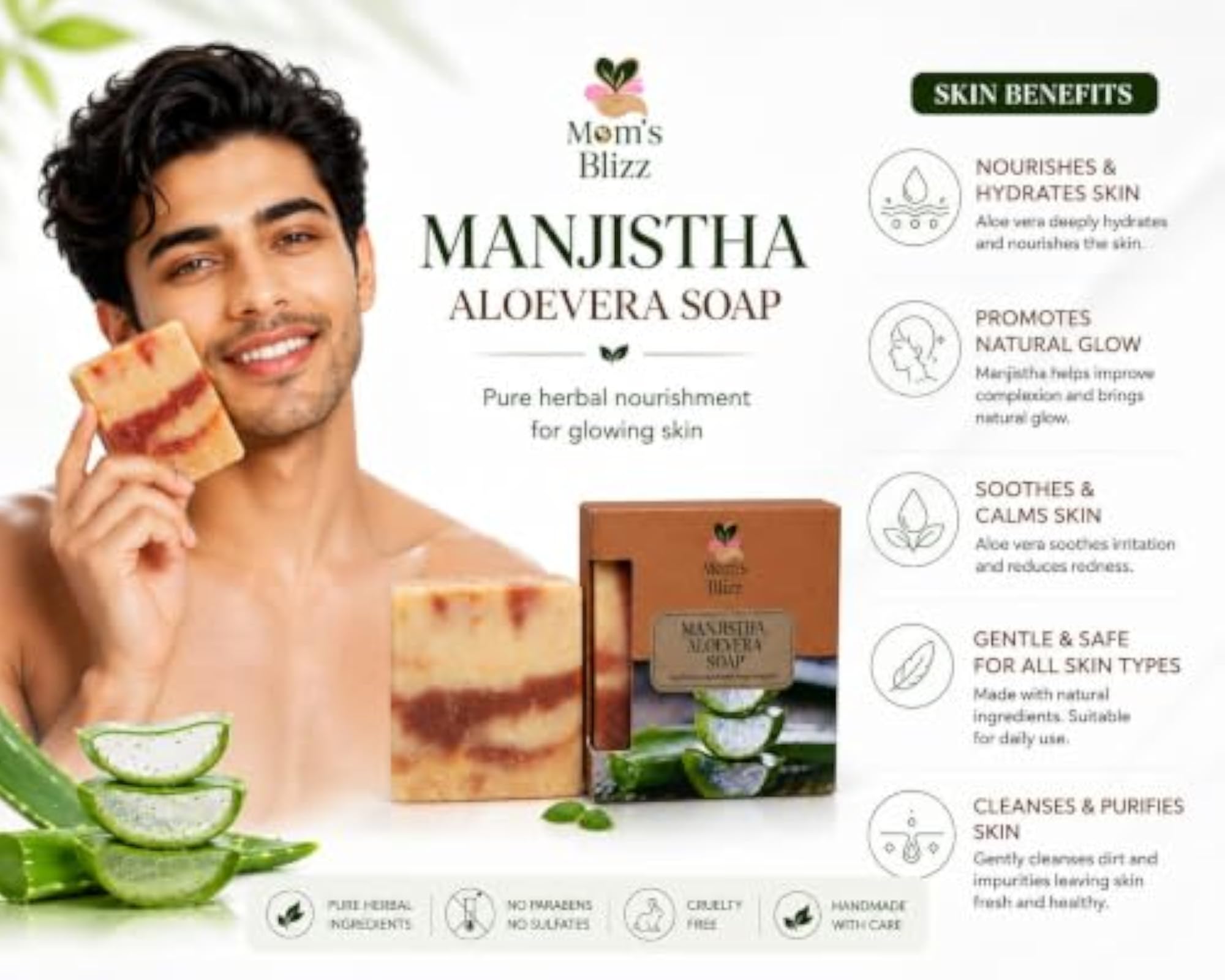 Mom's Blizz Manjistha Aloe Vera Soap, 100g