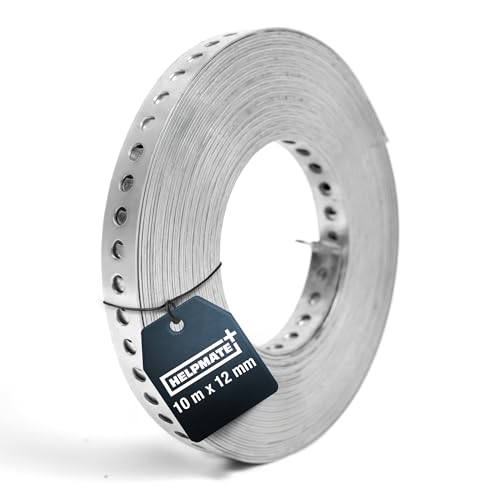 HELPMATE – Cinta perforada de 10 m de longitud – Acero galvanizado – Ancho 12 mm – Grosor del material 0,8 mm – Galvanizado de alta calidad – Resistente para la construcción, taller, proyectos de