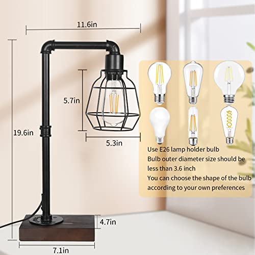 Conca Steampunk Table Lamp, Industrial Table Lamp, E26 Base Rustic Edison Lighting, Cage Shade Table Lamp (A-Black) #TOP1
