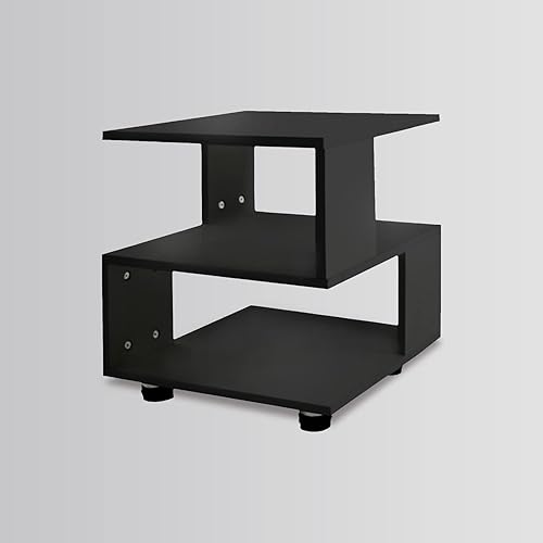 Miniatura 8 de MASAKA BW - Mesitas de noche negras con cubo mágico estilo moderno - Mesitas de noche rectangulares de 2 niveles mesa de noche irregular color negro
