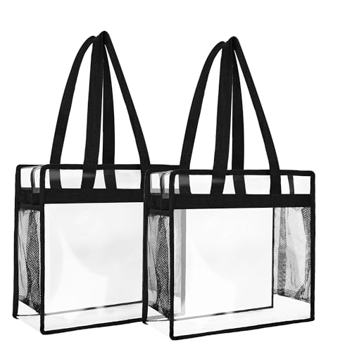 OWINUSTECH 12x12x6 Clear Bag for Stadium Events,Clear Concert Bag Quick Pass ClearBags for Women Men Stadium Approved Concert.(2Pack-Black)