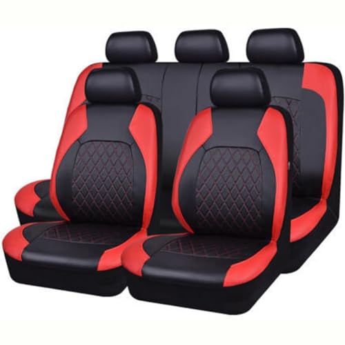 PERTID 9 Stück Auto Leder Sitzbezüge Sets für Ben-z E Class 4door W124 1985-1995, Sitzschoner Schonbezug Allwetter Wasserdicht Atmungsaktiv Zubehör,A/Red