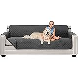 Sofa Shield Couch Slip Cover with Elastic Strap, Large Cushion Protector, Reversible Stain and Dog Tear Resistant Slipcover, Quilted Microfiber 78in Seat, Washable Covers for Dogs Pets Kids, Charcoal