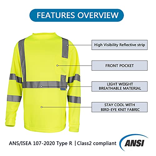 Lx Reflective Safety Shirt Long Sleeve High Visibility Reflective Breathable Yellow Unisex Fast Dry Mesh Safety T Shirt For Work Warehouse Cycling Construction Running Class 3 #TOP3