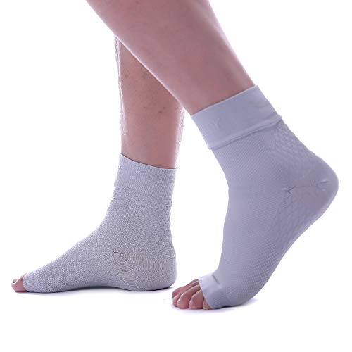 Doc Miller Ankle Compression Sleeve - Heel Brace For Heel Pain - Plantar Fasciitis Foot Wrap For Ankle Support And Neuropathy Relief - 1 Pair Grey Plantar Fasciitis Wrap - Medium Size #TOP4