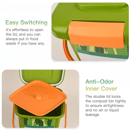 Stylish 2/2.6/4/5 Gallon Kitchen Compost Bin Set Includes Lid for Convenient Food Waste Recycling Countertop Compost Bin for Eco Friendly Living (8L) Pack of 2 - Image 3