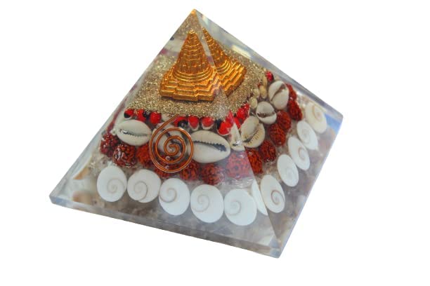 Jet International Lab Tested Original Crystal Gomati Chakra Laxmi Pyramid For Home, Office - Rudraksha | Shree Yantra | Kauri And Ratti For Vastu Money Good Wealth Good Luck And Prosperity - 4 Inch