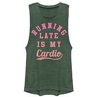 Junior's Chin UP Running Late is My Cardio Festival Muscle Tee - Pine Green Heather - 2X Large