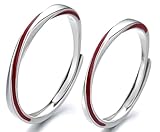 Nzoike 1 paio di anelli regolabili placcati in argento con filo rosso per matrimonio e fidanzamento regalo di San Valentino per donna e uomo