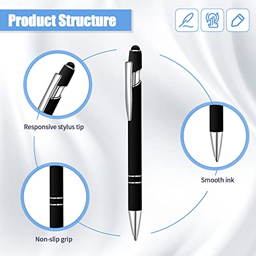 8 Pieces Ballpoint Pen With Stylus Tip Black Ink 2 In 1 Stylus Metal 1.0 Mm Medium Point Smooth Pen Rainbow Colorful Rubberized Ballpoint Pen For Touch Screen Tablet (Black) #TOP2