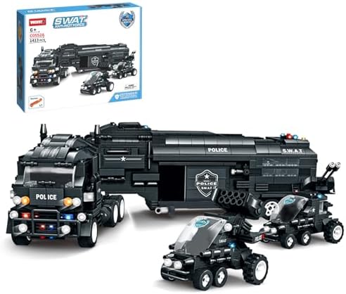 City Police Car Building Block Set, SWAT Mobile Command Center Truck Building Kit, STEM Toys for Kids 6-12, 1413 PCS