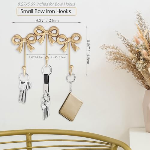 Image of Small Gold Bow Wall Hook,Gold Cast Iron Hook,Size:8.27x5.59 inches