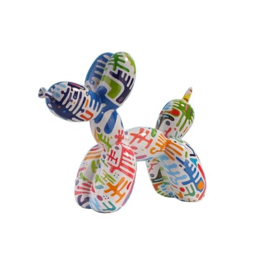 YOYUMI Adorno de Escultura Perro Globo de Graffiti de Acuarela, Estatua de Resina para Sala de Estar, Dormitorio, escaparates y decoración de Oficina, 18 x 22 x 8,5 cm, Acuarela