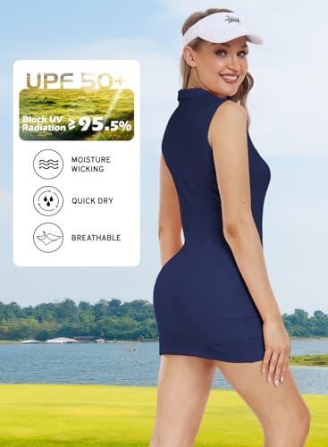 Image of Hiverlay Golf Dresses for Women with Shorts and Pockets, V-Neck Short Sleeve Tennis Dress, Workout Athletic Dresses