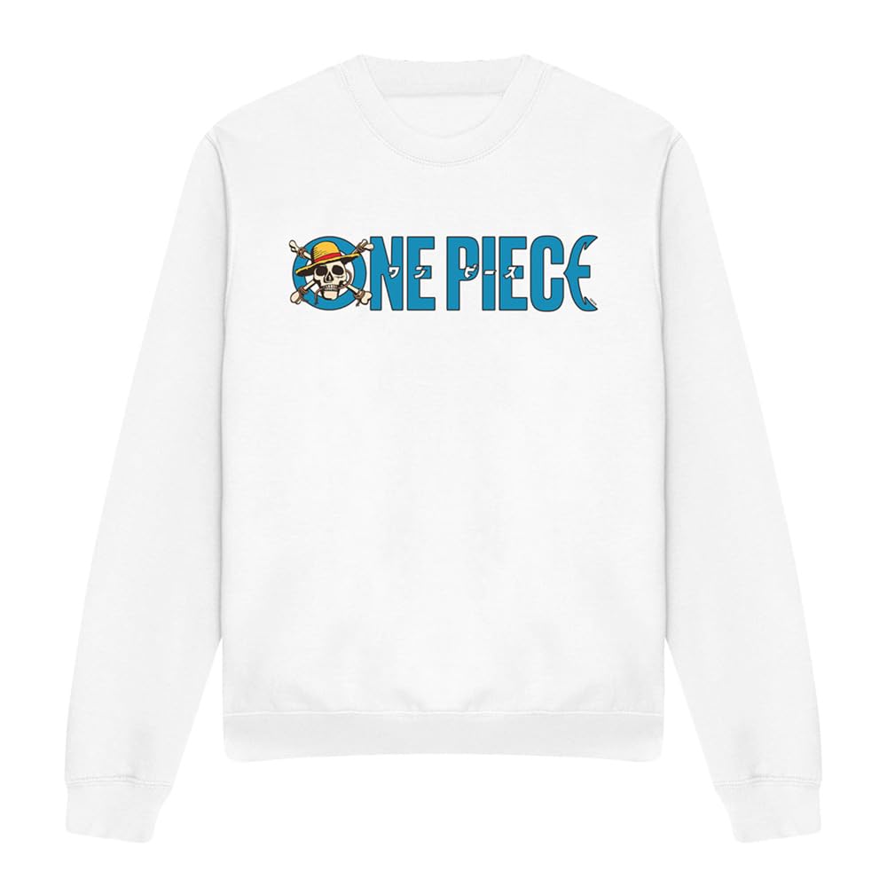One Piece Luffy Jolly Roger Blue Logo Unisex Sweatshirt, White, XX-Large