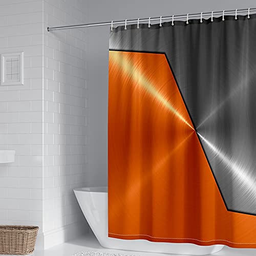 Rideau de douche géométrique orange en tissu imperméable et sain - 2