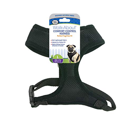 Image of Four Paws Walk-About Comfort Control No-Pull Harness for Dogs, Adjustable Soft Padded Breathable Air Mesh Dog Vest for Walking, Black, Large