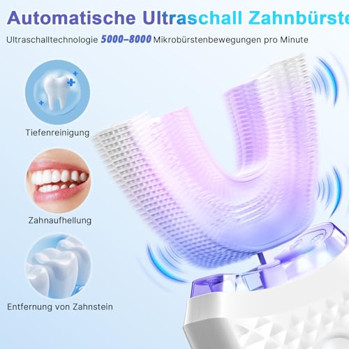 Ultraschall Automatische Zahnbürste, Elektrische Schallzahnbürste mit Timer, 360°-Rundumreinigung des Mundraums, Wasserdicht IPX7, Reinigt die Zähne effektiv,Ultraschallzahnbürste