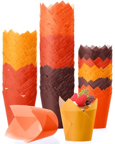 Havawish 500 Pcs Tulip Cupcake Liners, Orange Series, Standard Size