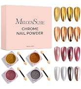 MelodySusie 4Pcs Chrome Nail Powder for Gel Nails,Metallic Mirror Effect Pigment Stylish and Tech...