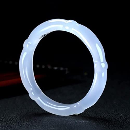 Chalcédoine blanche naturelle : bracelet agate sculptée 62-64mm - 2
