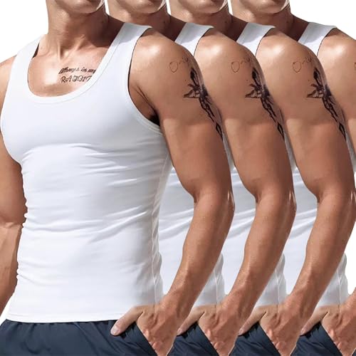 Débardeur de compression homme sans manches coupe muscle blanc t-shirt d'été lot de 4