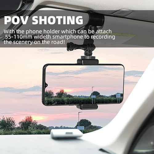 Image of MTRoyaldia Car Sun Visor Mount for In-sta360 X5 X4 X3, Car Mount Inside Holder with Phone Clip for DJI Osmo Pocket 3 /360 Action 5 Pro 4 3 /Xtra Muse, Go-Pro POV Mount Vlog /Video Smartphone Accessories