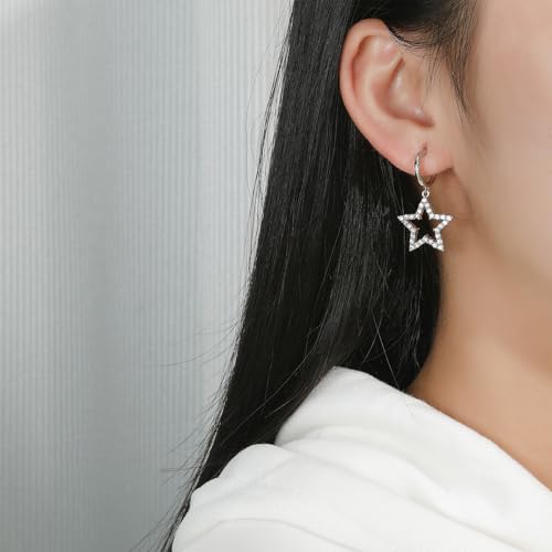 Star Earrings for Women Rhinestone Star Earrings Dangle Silver Sparkly Earrings Dangly Star Stud Earrings Jewelry Hypoallergenic Lightweight2