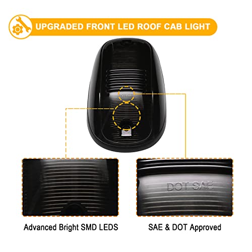 R&F Auto Led Cab Lights 5Pcs Smoked Cab Roof Marker Lights Compatible With Ram 1500 2500 3500 (2003-2018) Pickup Trucks Roof Running Lamps #TOP3