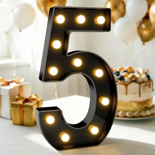 Image of Pooqla 5th Birthday Decorations for Boys, Large Black Light Up Numbers | Black Party Decorations, 12.6in Tall Big Marquee Numbers 5th 15th 50th Anniversary Birthday Gift for Boys Wedding Room Decor