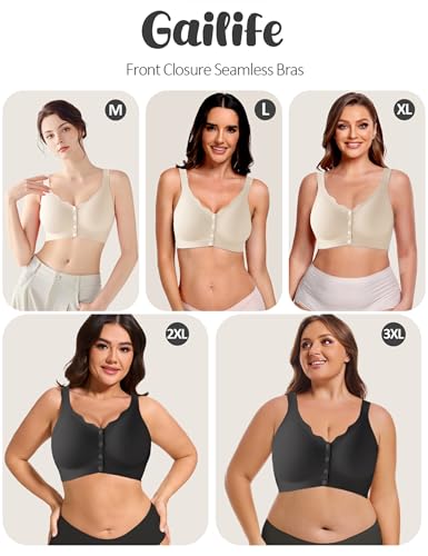 Image of Gailife Jelly Front Closure Bras for Women Wireless No Underwire Comfort Convenient Seamless Supportive Mastectomy Bralettes