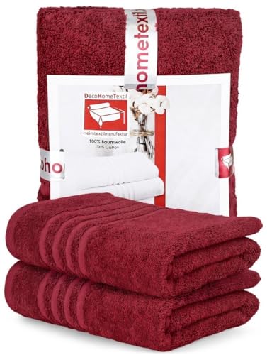 DecoHomeTextil Handtuch-Set 2 Badetücher 70 x 140 cm in Bordeauxrot aus 100% Baumwolle, hochwertig, kuschelweich und saugstark