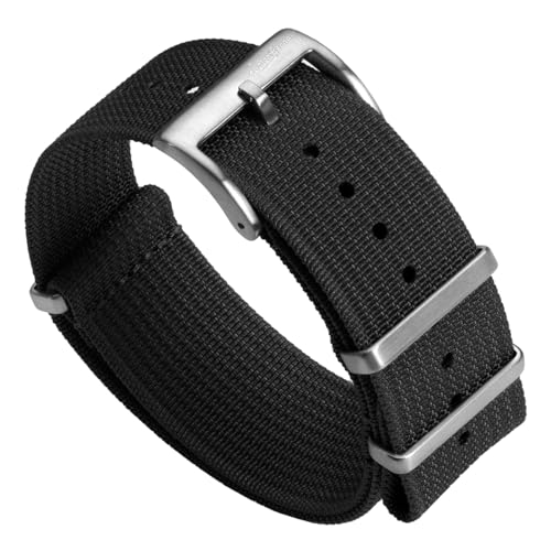 WatchGecko Ridge Military Nylon Watch Strap. Black 22mm. Rugged, Quick-Drying and Secure Replacement Wristwatch Strap for Outdoor Activities.