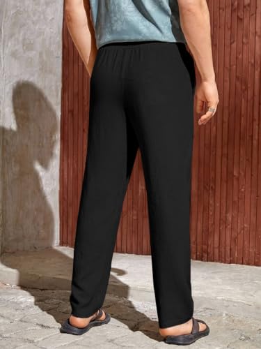 Image of TOPLOT Men's Premium Linen Blend Pants | Lightweight Breathable Fabric | Elastic Waist with Drawstring | Straight Fit | Side Pockets | Perfect for Casual, Holidays & Travel (5268)
