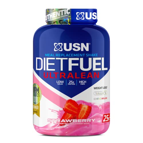 USN Diet Fuel Ultralean Meal Replacement Shake Powder, Strawberry Flavour, High Protein Shake Powdered Drink Mix, Low Calorie Diet & Weight Control Powder, 25g Protein - 2kg