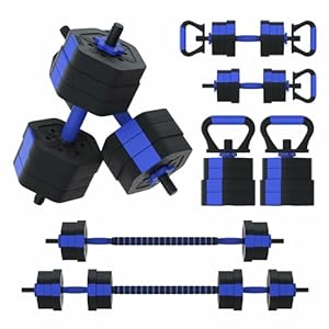 VIVITORY Dumbbell Sets Adjustable Weights, Free Weights Dumbbells Set with Connector, Non-Rolling Adjustable Dumbbell Set, Barbell Weights Set for Home Gym, Hexagon, Cement Mixture, 44 to 66 Lbs (44LB BLUE)