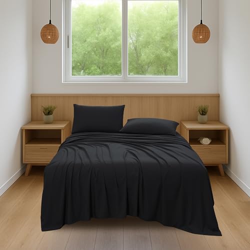 Image of Coleman King Size Sheets Set - Durable Home Bedding with Outdoor Heart, Stylish & Reliable for Bedroom or Cabin - Premium Solid Color, Built for Comfort, Style & Occasional Outdoor Use, Black