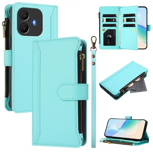 linsuyu Cover Compatible with TCL K70 Power 4G,Compatible with TCL K70 4G Zipper Dual Card Slot Wallet Phone Case Green2