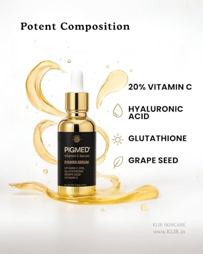 Image of Pigmed 20% Vitamin C Serum with Glutathione, Hyaluronic Acid - 25ml | Skin Brightening, Anti-Aging, Pigmentation Removal | For Men & Women
