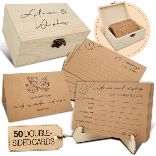 Baby Shower Advice Cards for Parents To Be - 50 pcs Double Sided Wishes Cards with Box - Wishes for Baby Shower Decoration Fun Baby Time Capsule Prediction Game Ideas Well Wishes for Mommy To Be