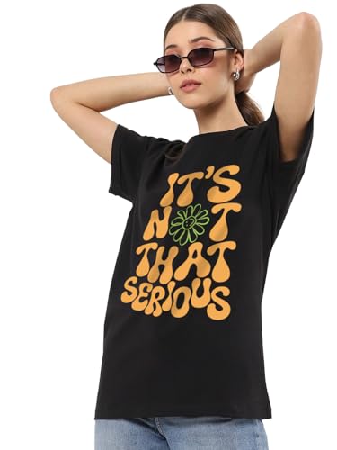 Image of Bewakoof Women's Cotton Letter Print Loose Fit T-Shirt