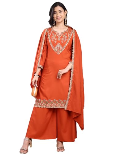 Ensemble kurta en soie brodée orange pour un style indien chic et confortable