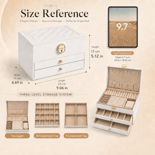 Large Jewelry Box for Women, 3-Layer Jewelry Organizer with 2 Drawers - image 2