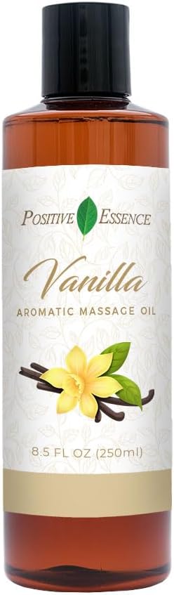 Aceite de masaje de vainilla para masaje, loción de masaje corporal jojoba, aceite de almendras dulces para la piel, vitamina E y aceite esencial de