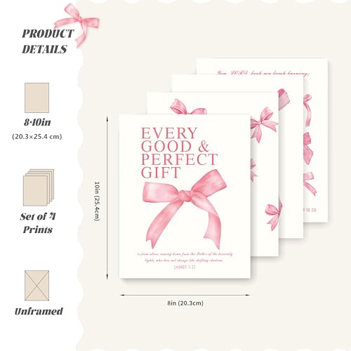 lartsfro coquette pink bow wall art decor posters pink bow christian room bathroom bedroom dorm wall art decor aesthetic for college teen girls gifts inspirational bible verses bow wall decor 10x8 inch set of 4 pcs bow pictures unframed