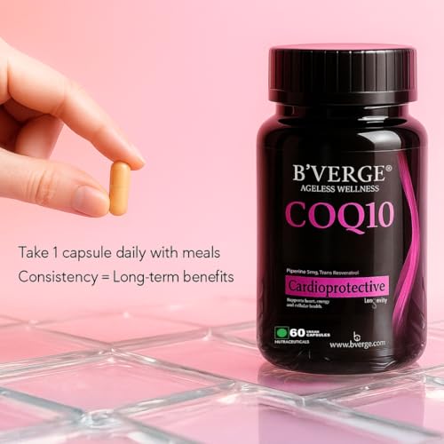 Image of B'Verge COQ10 supplement (Ubiquinone 99%) 200mg with Resveratrol + Piperine 95% | Superior Absorption, Supplement for Heart Health and Energy Metabolism (60 count (Pack of 1), COQ10-60 caps)