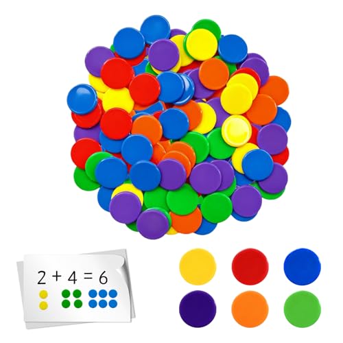 100 Pcs Colored Counters for Maths 19mm Plastic Counting Tokens for Kids Bingo Game Chips Double Sided Counters for Classroom Education Back to School Teacher Supplies Math Counting Education