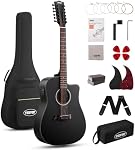 Tostar 12 String Acoustic Electric Guitar for All Players, Black | 42" Full Size, Rich 12-String Tone, Spruce Top & Mahogany Body, Built-In EQ/Tuner, Matte Finish for Stage & Home Playing